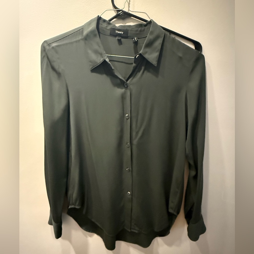 Theory Dark Green Silk Blouse size small